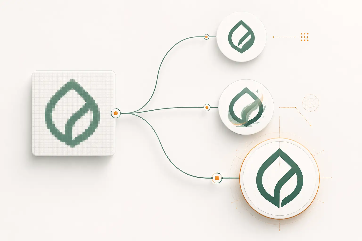 Raster logo beside its vector conversion on a design workspace