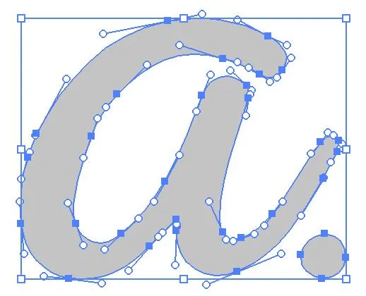 Lettre vectorisée dans Illustrator portant des dizaines de points d'ancrage superflus le long d'une courbe qui n'en demande qu'une poignée