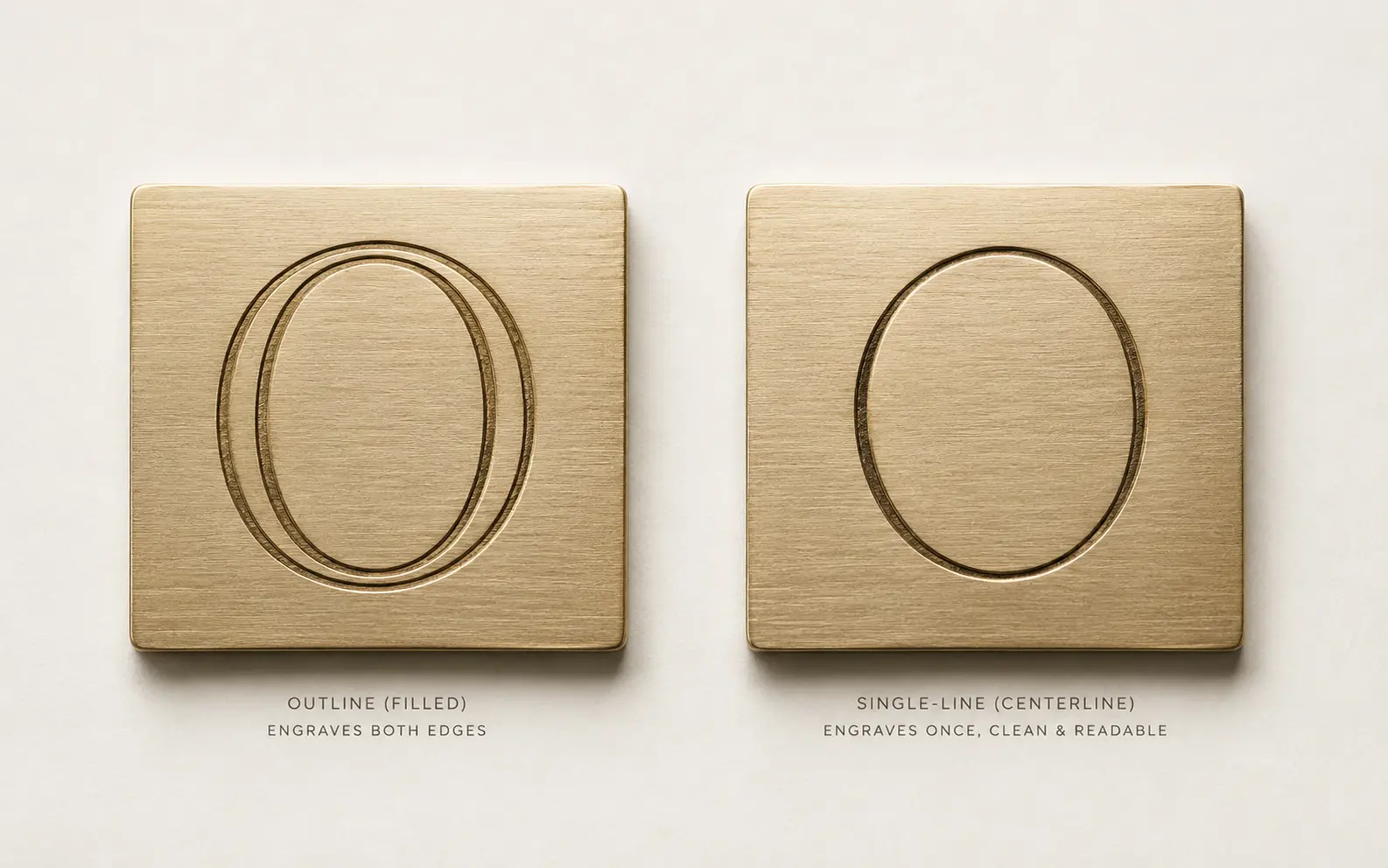 A single-line stroke font beside a filled letterform