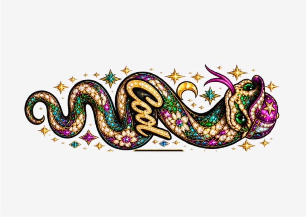 Cool Girls jeweled snake source, with gold Cool script and gem fills