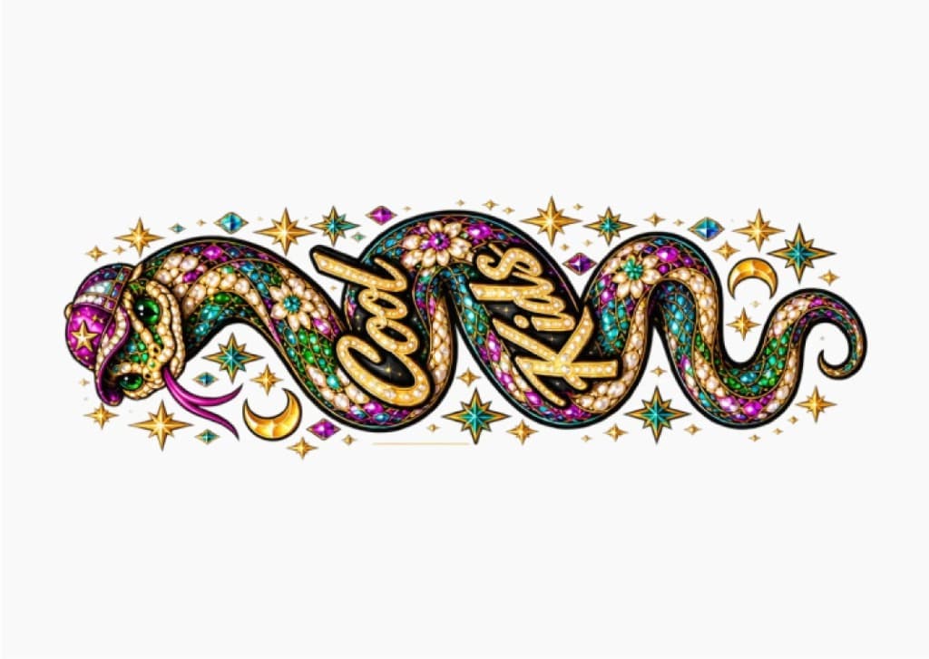 Cool Girls serpent source, horizontal Cool Kids jeweled snake