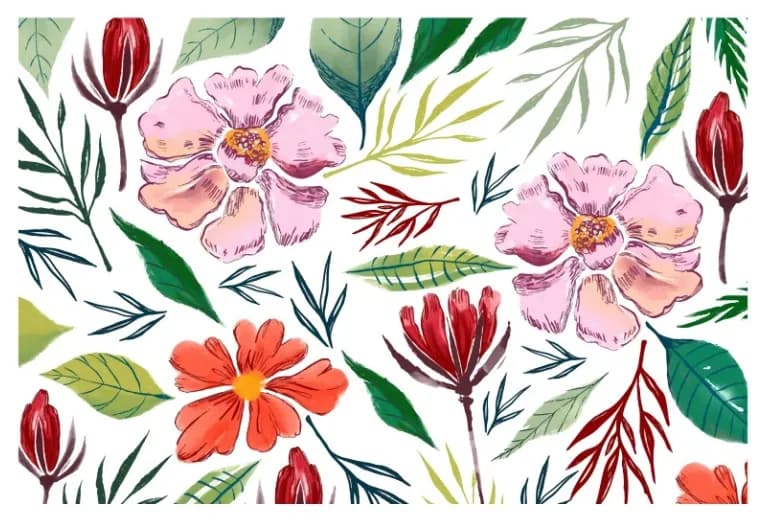 Motif floral botanique redessiné en vectoriel net pour la sérigraphie