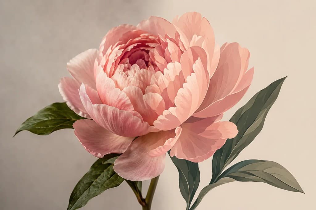 Stylized pink peony digital illustration with clean vector-style shading Stylized pink peony digital illustration with clean vector-style shading