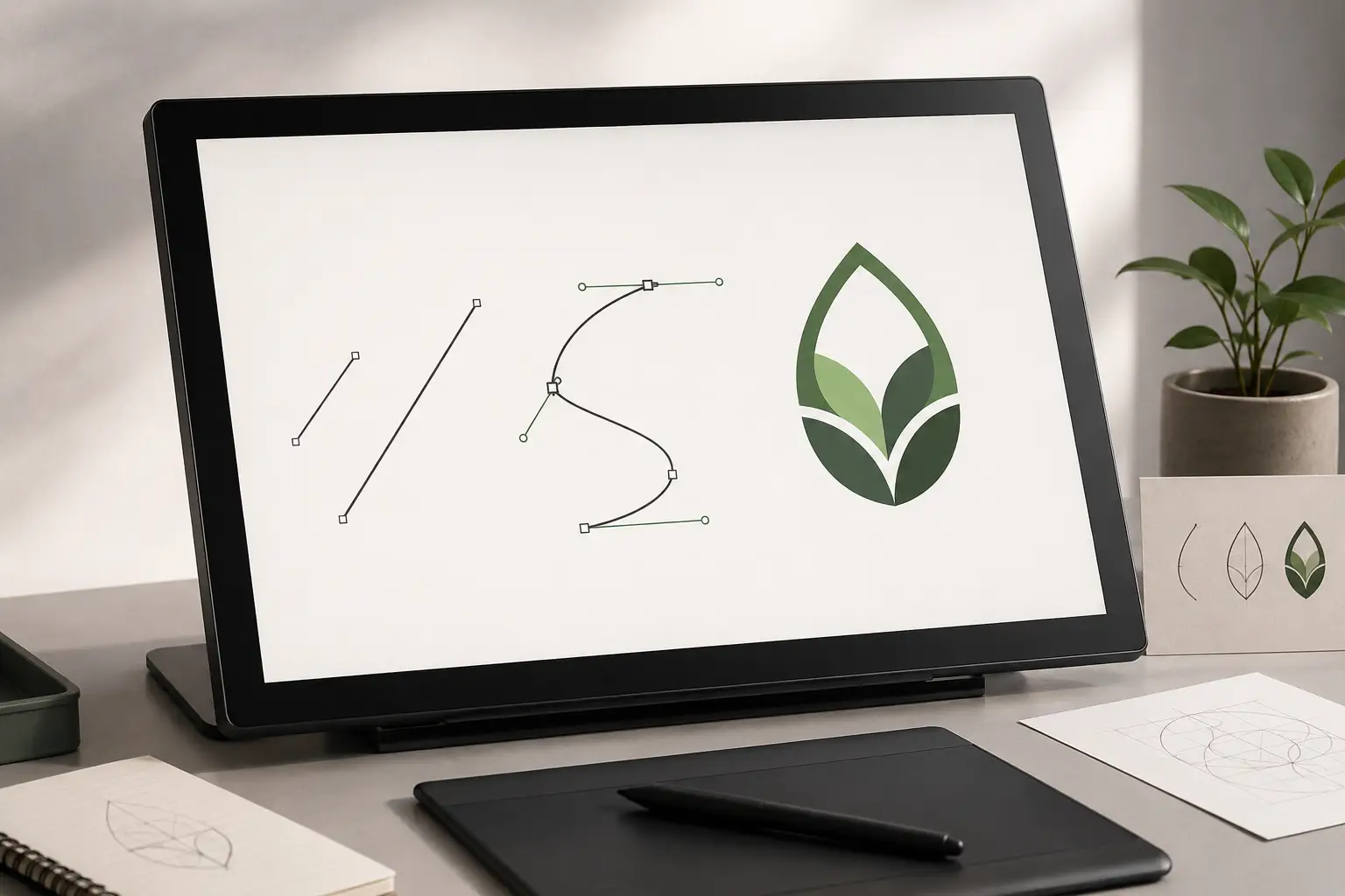 A beginner practicing the pen tool in a vector editor A beginner practicing the pen tool in a vector editor