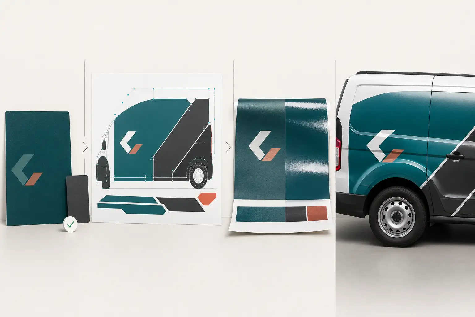 A brand color swatch beside a printed proof on cast wrap vinyl A brand color swatch beside a printed proof on cast wrap vinyl