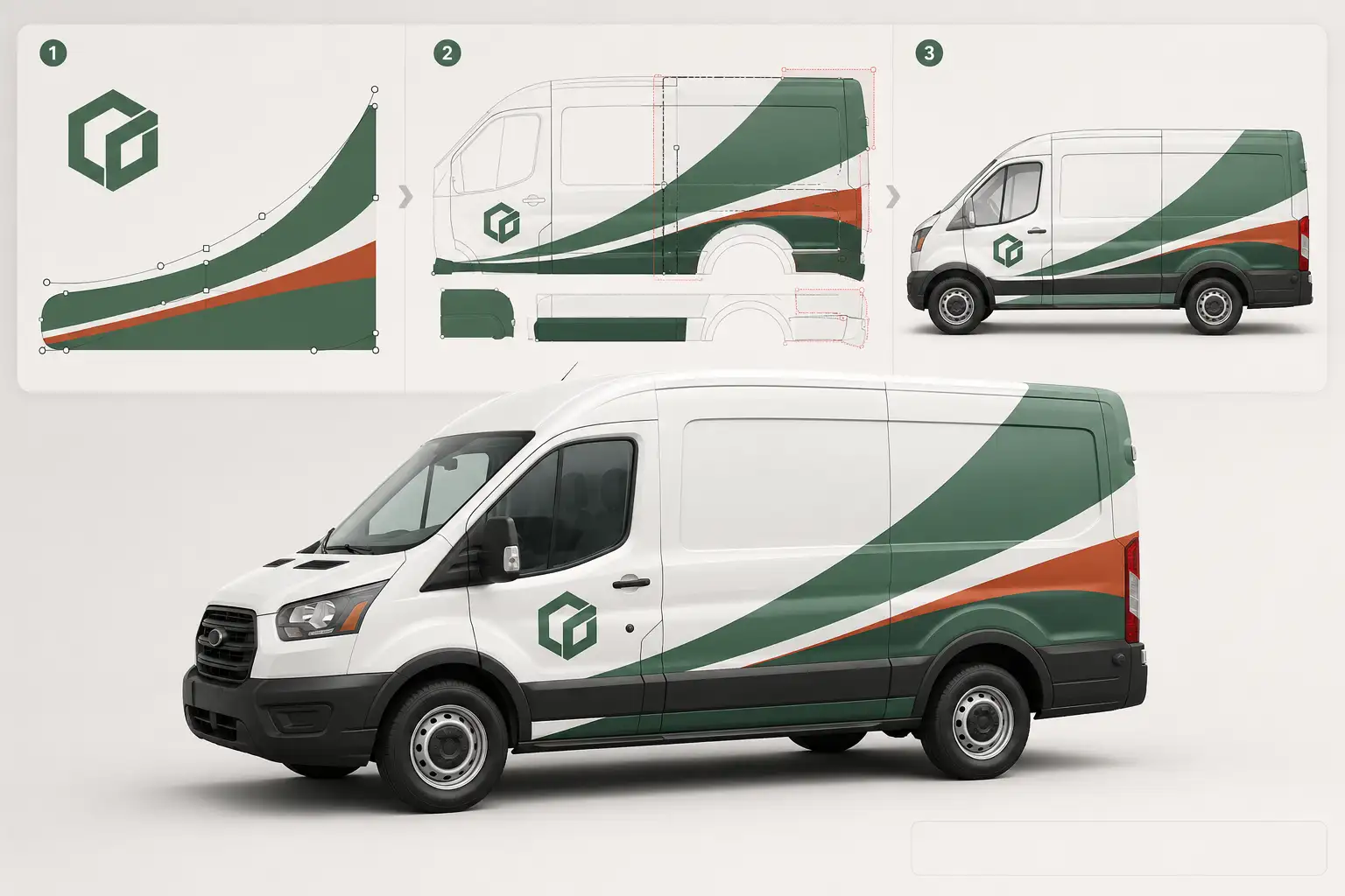 A vehicle mid-wrap install with panel art aligned across a door seam A vehicle mid-wrap install with panel art aligned across a door seam