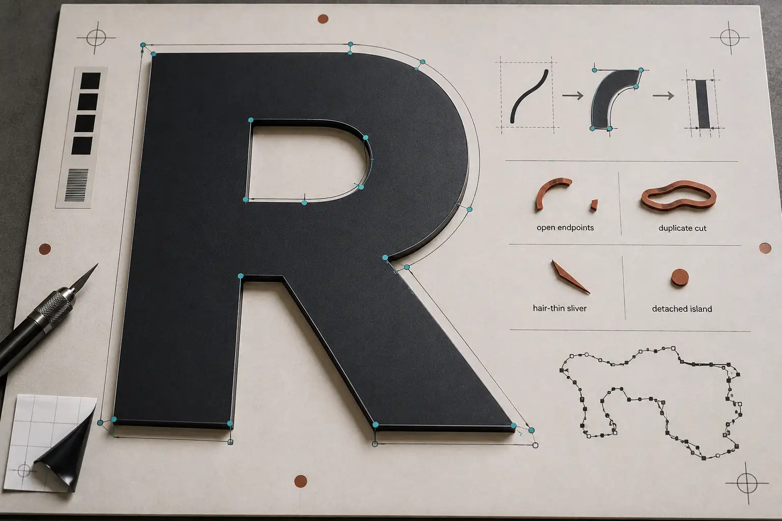 Clean closed vinyl cut paths with minimal nodes beside a dense auto-traced path Clean closed vinyl cut paths with minimal nodes beside a dense auto-traced path