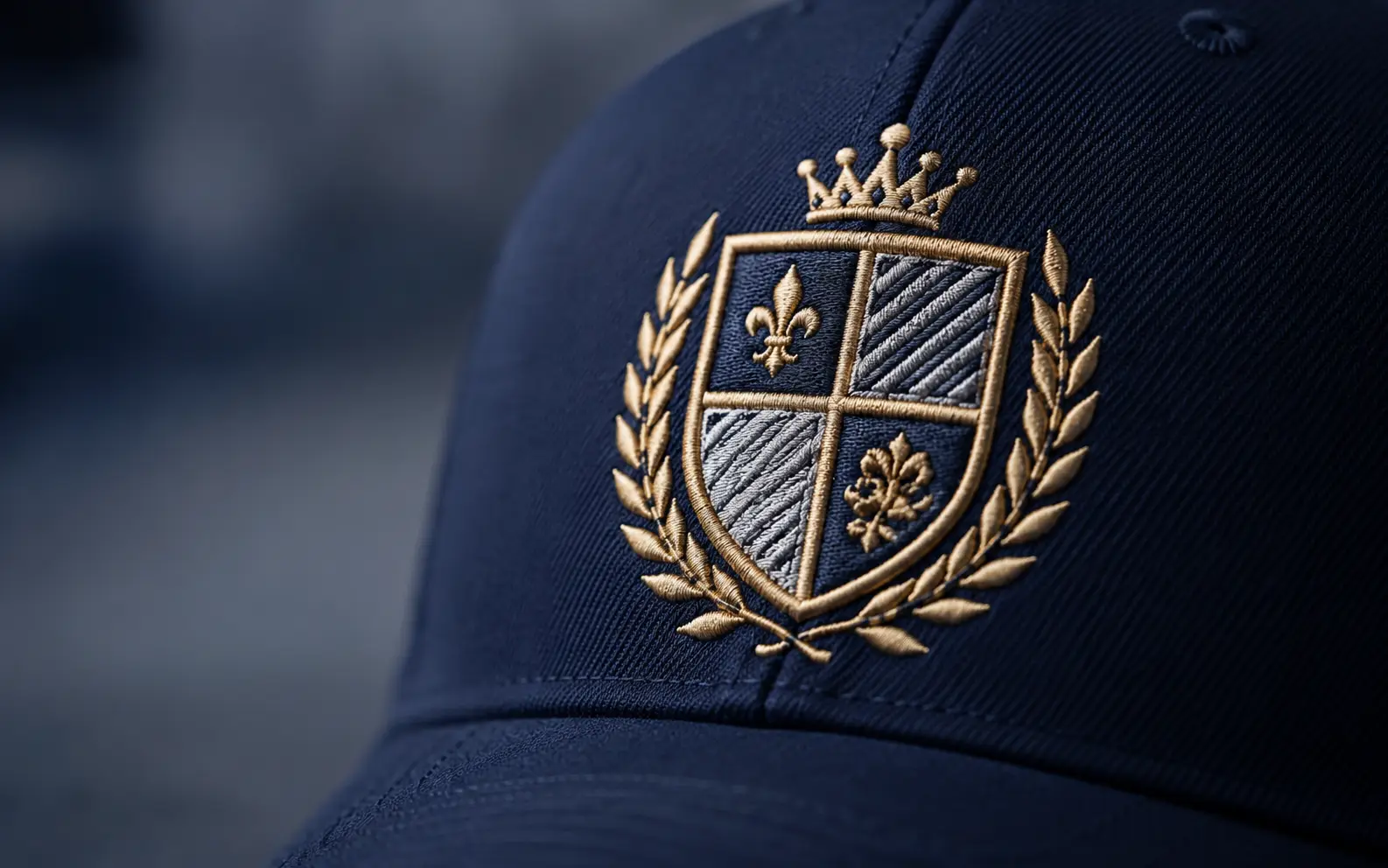 Besticktes Wappen in Nahaufnahme auf einer Kappe
