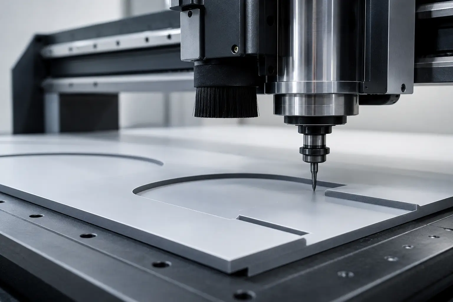 A CNC router cutting a sign blank — clean tool path