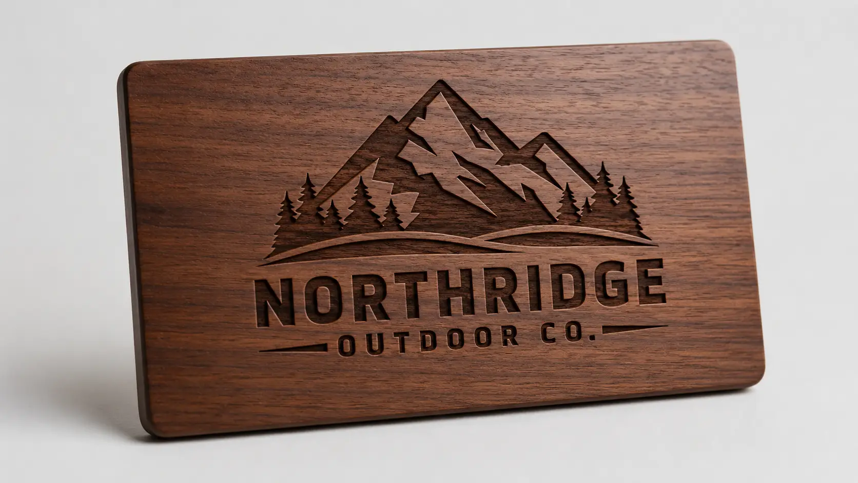 Plaque en noyer gravée au laser avec le logo de Northridge Outdoor Co.