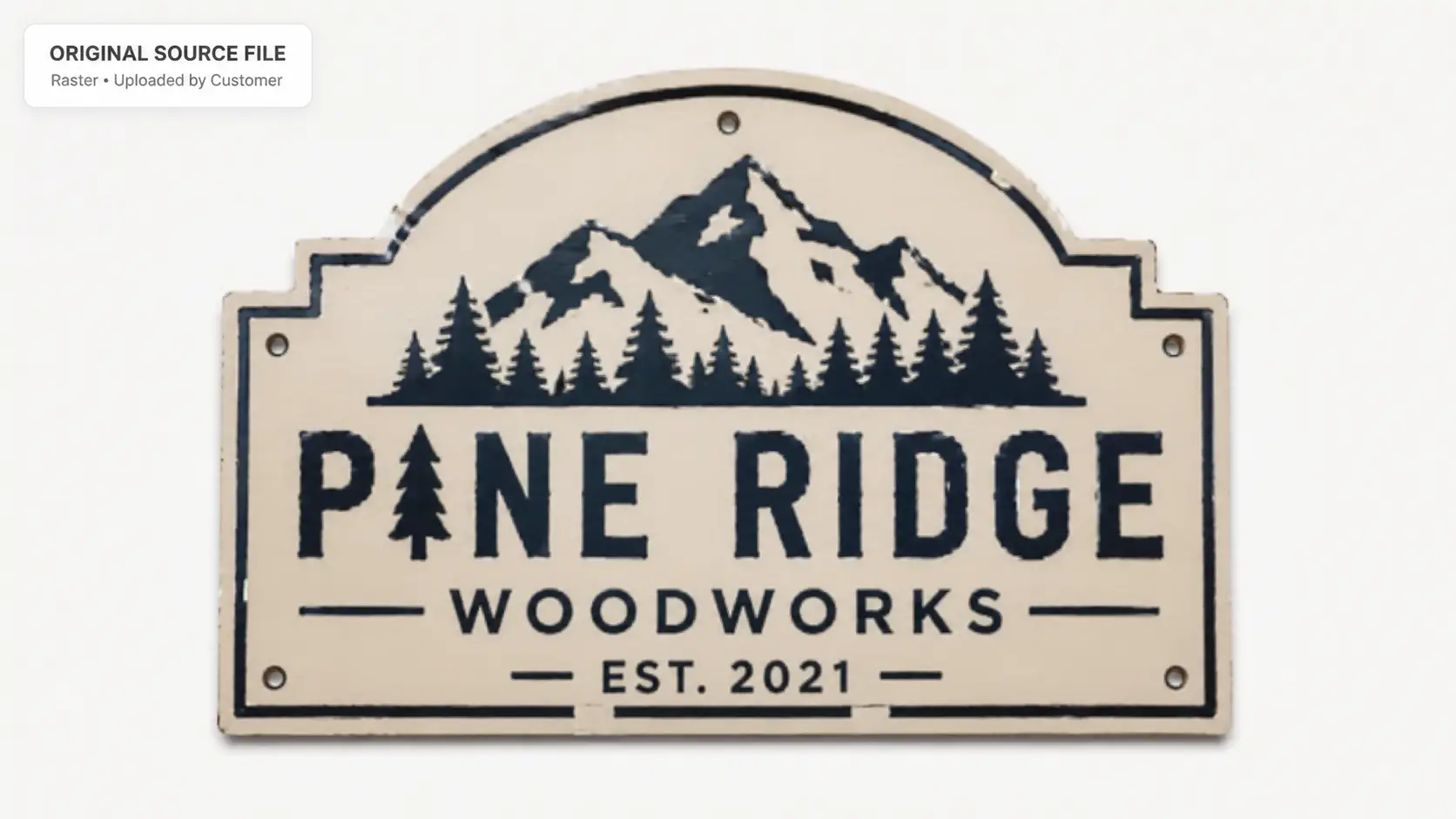 Fichier source tramé de l'enseigne Pine Ridge Woodworks téléversé par le client
