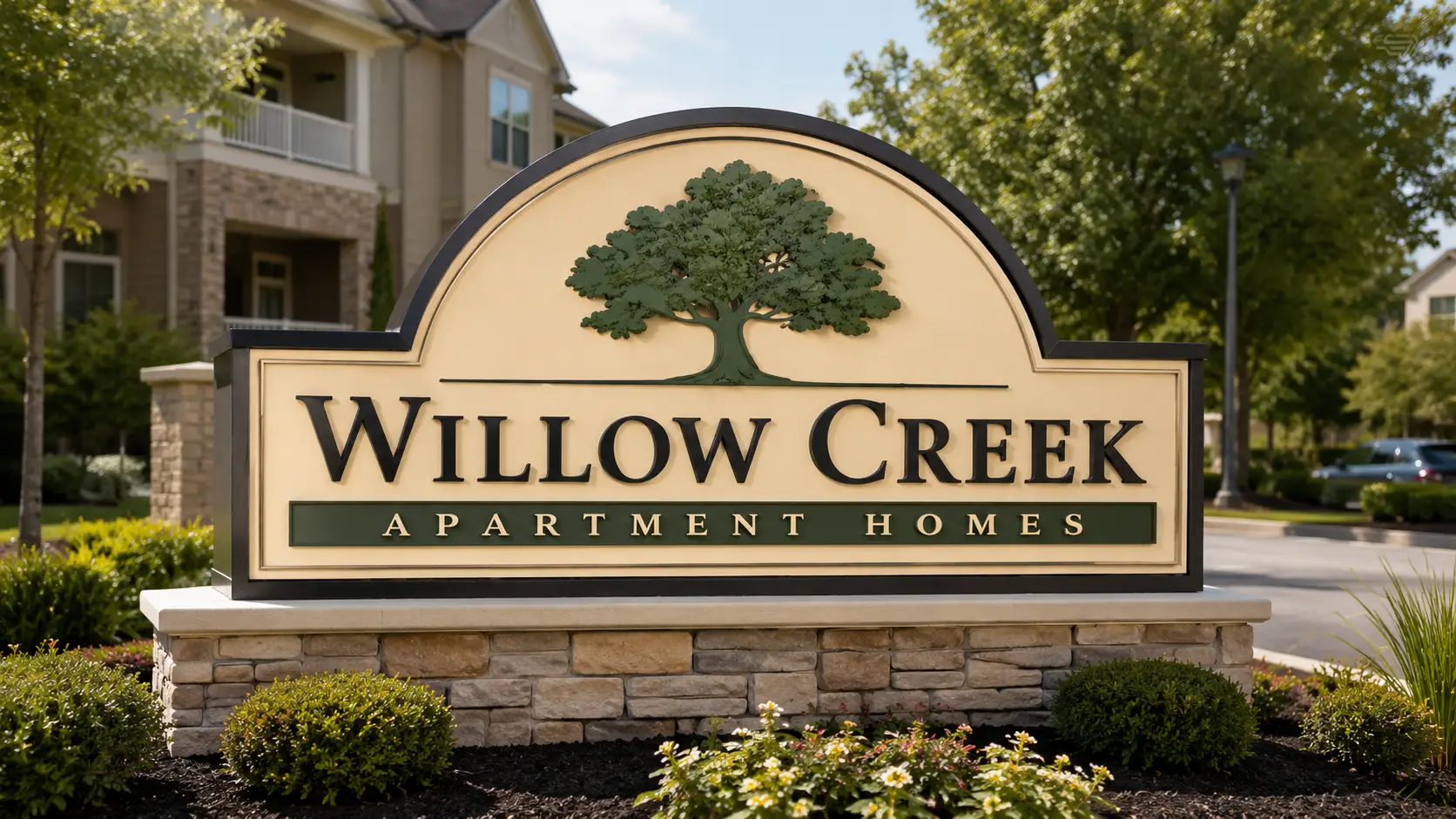 Installed monument sign for Willow Creek Apartment Homes