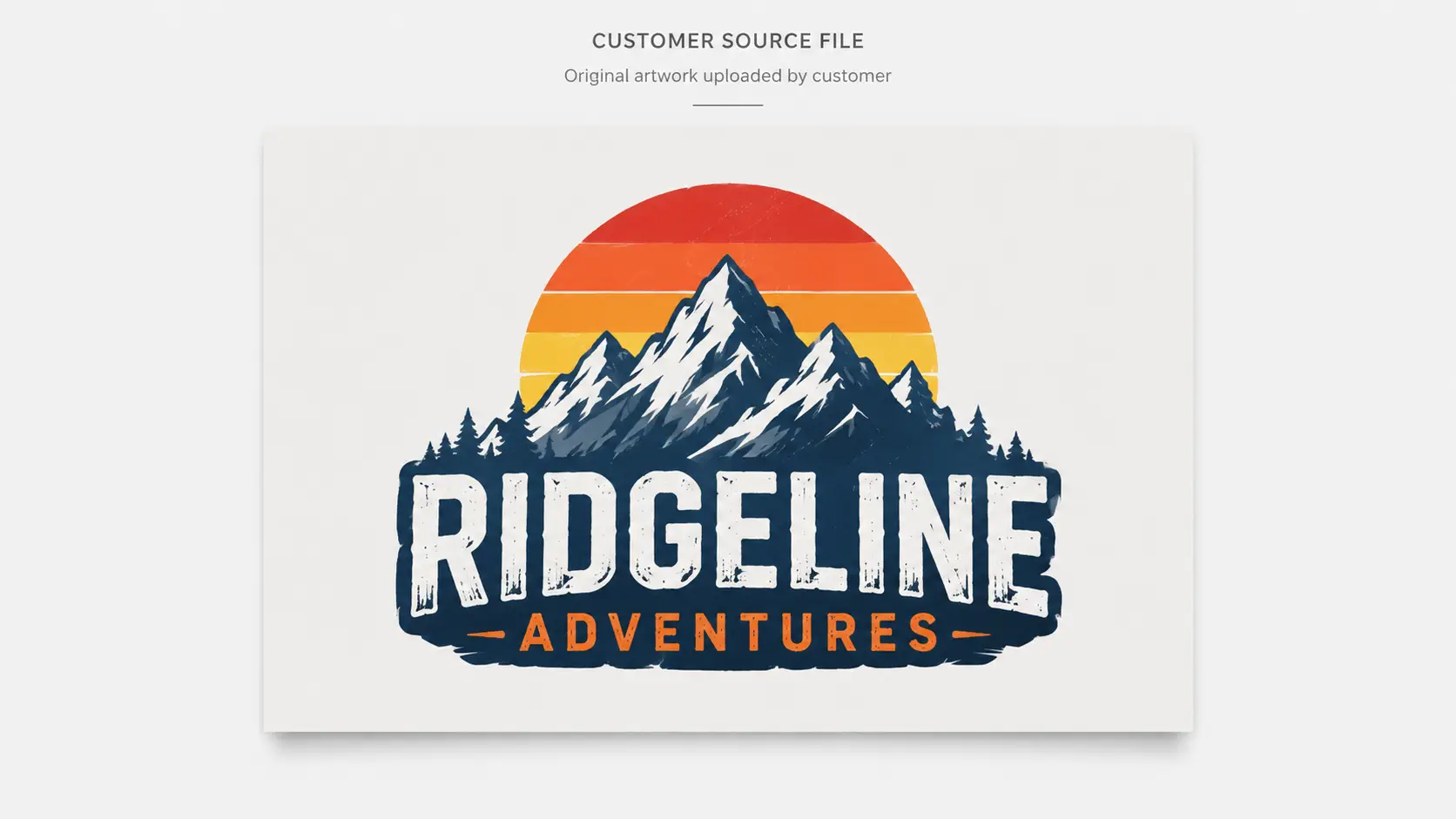 Quelldatei des Kunden – Ridgeline-Adventures-Logo mit Used-Look-Rastertextur