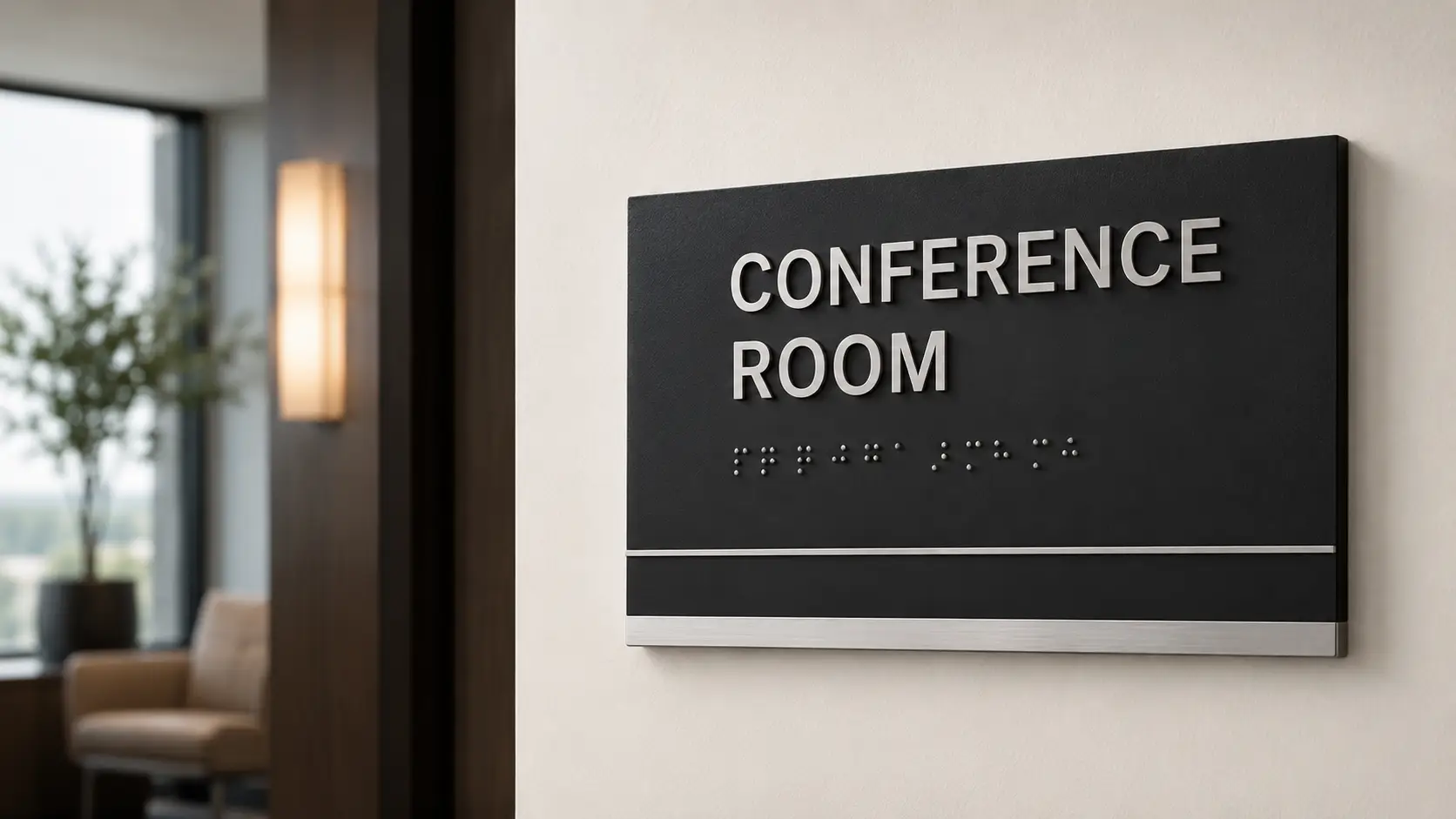 Letreiro interior de identificação de sala ADA táctil e braille