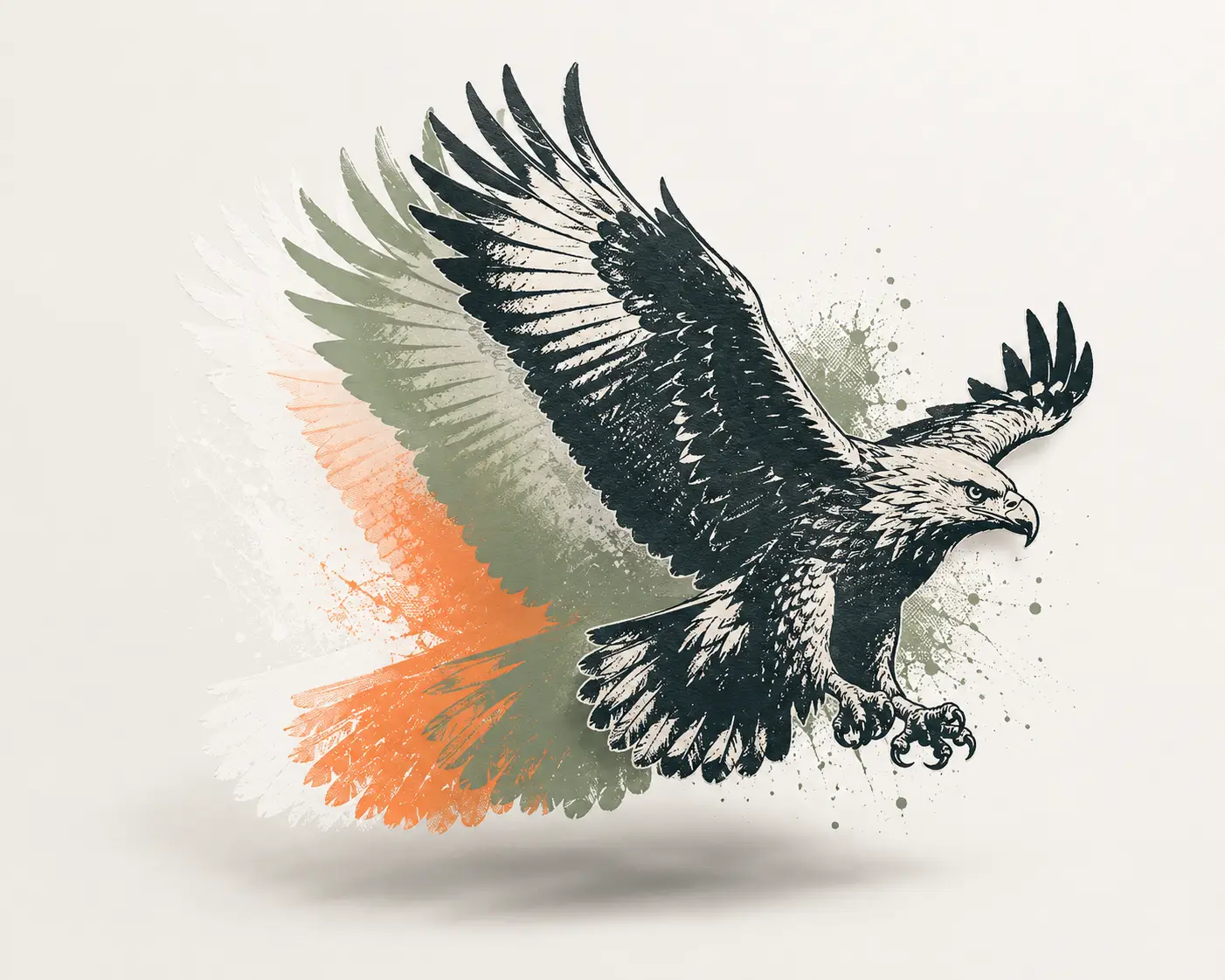 Bald eagle screen-print artwork with multi-color separation trails