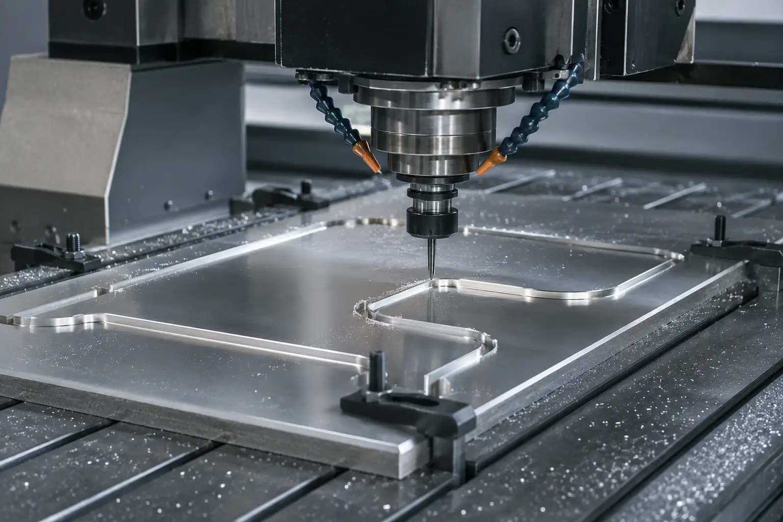 CNC router cutting an aluminum sign blank